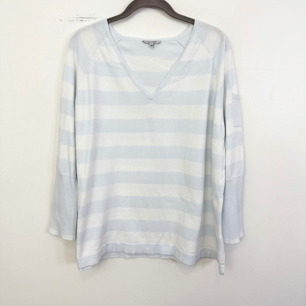 Lisa Todd Striped V-Neck Pima Cotton Tunic Top Size L